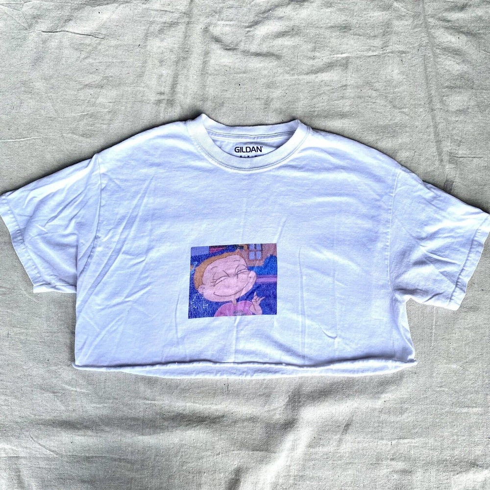 Womens White Cropped Rugrats Angelica Shirt Screen Printed Medium